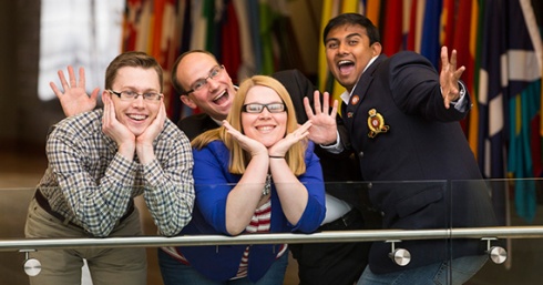 David Postic, left, and other members of the Rotaract and Interact Committee had fun posing for this photo in December at Rotary’s headquarters in Evanston, Illinois, USA. Rotary International/Alyce Henson 